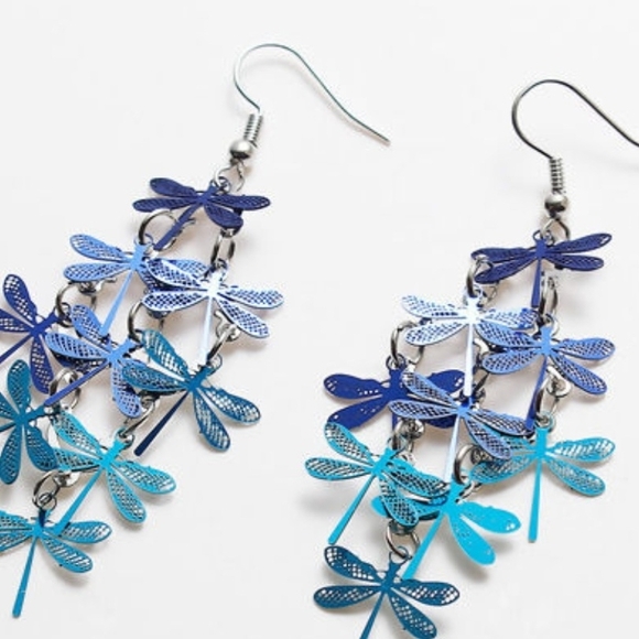 Blue Dragonfly Dangle Earrings - Picture 2 of 2